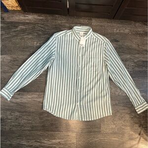 H&M Green/White Button Down Long Sleeve Shirt